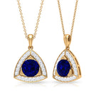 Created Blue Sapphire Triangle Shape Pendant with Diamond Halo Lab Created Blue Sapphire - ( AAAA ) - Quality - Rosec Jewels