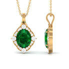 Vintage Style Oval Halo Pendant with Created Emerald and Diamond Lab Created Emerald - ( AAAA ) - Quality - Rosec Jewels