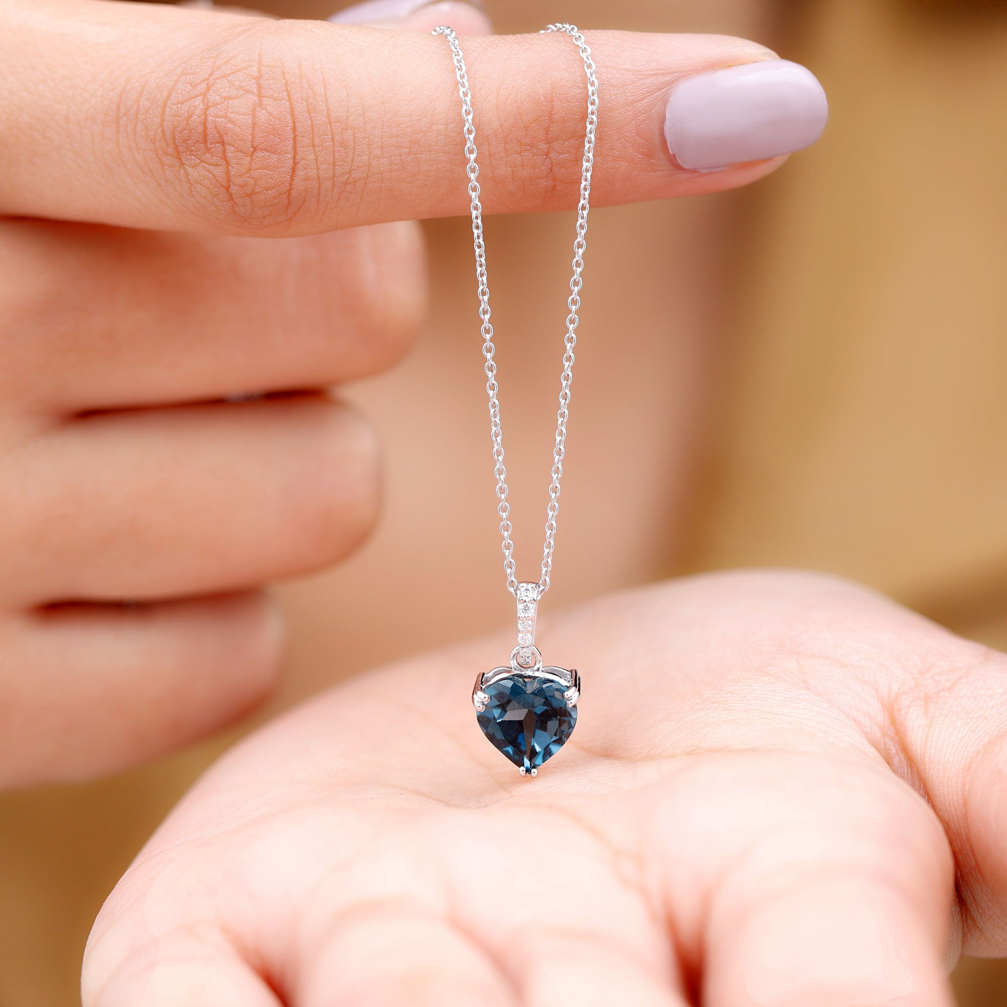 8 MM Heart Shape London Blue Topaz Pendant with Diamond London Blue Topaz - ( AAA ) - Quality - Rosec Jewels