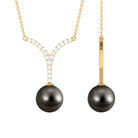 Black Tahitian Pearl and Diamond Classic Necklace Tahitian pearl - ( AAA ) - Quality - Rosec Jewels