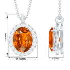 Oval Created Orange Sapphire and Diamond Halo Pendant Lab Created Orange Sapphire - ( AAAA ) - Quality - Rosec Jewels