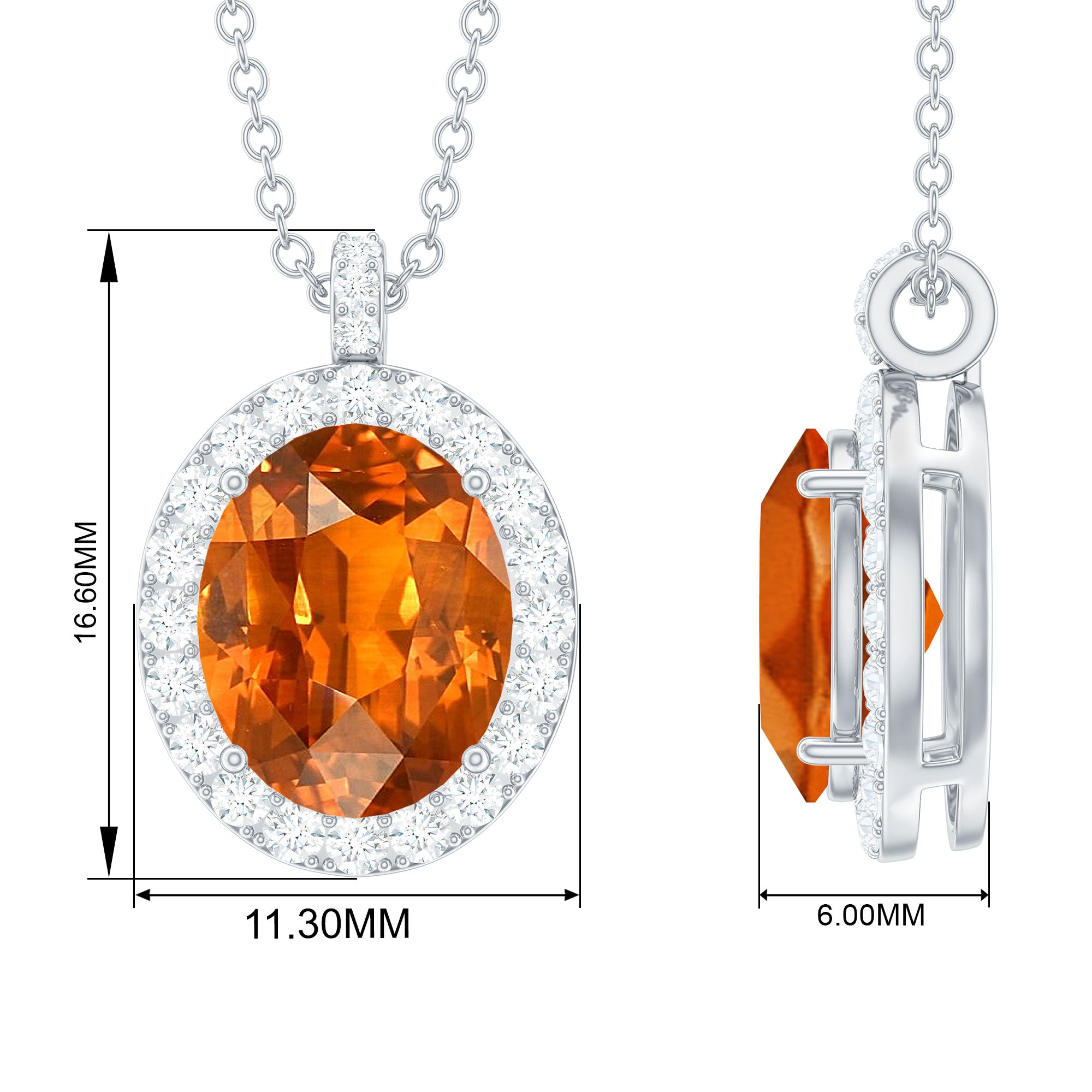 Oval Created Orange Sapphire and Diamond Halo Pendant Lab Created Orange Sapphire - ( AAAA ) - Quality - Rosec Jewels