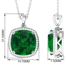 Cushion Cut Created Emerald and Moissanite Halo Pendant Necklace Lab Created Emerald - ( AAAA ) - Quality - Rosec Jewels
