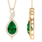 Pear Cut Created Emerald Teardrop Pendant with Diamond Lab Created Emerald - ( AAAA ) - Quality - Rosec Jewels