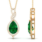 Pear Cut Created Emerald Teardrop Pendant with Diamond Lab Created Emerald - ( AAAA ) - Quality - Rosec Jewels