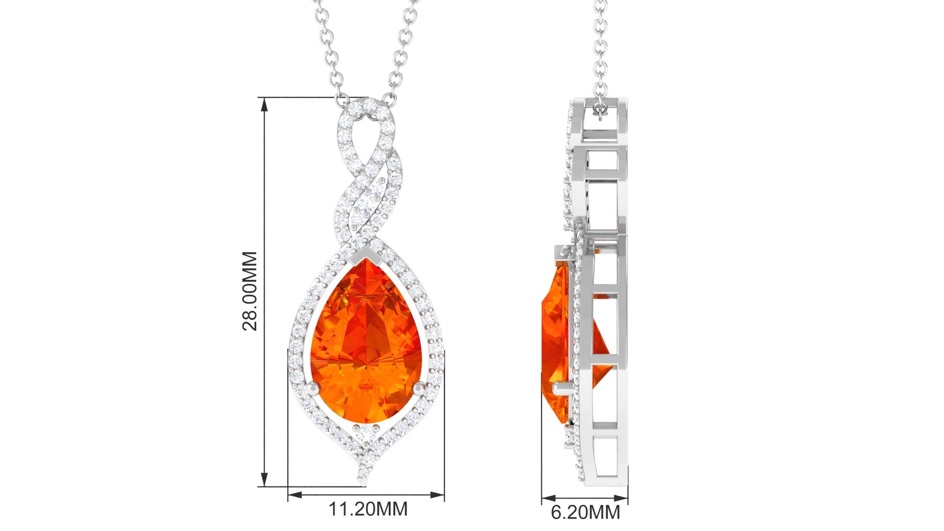 Created Orange Sapphire and Diamond Teardrop Dangle Pendant Lab Created Orange Sapphire - ( AAAA ) - Quality - Rosec Jewels