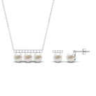11.75 CT Freshwater Pearl Classic Three Stone Bar jewelry Set with Diamond Freshwater Pearl - ( AAA ) - Quality - Rosec Jewels