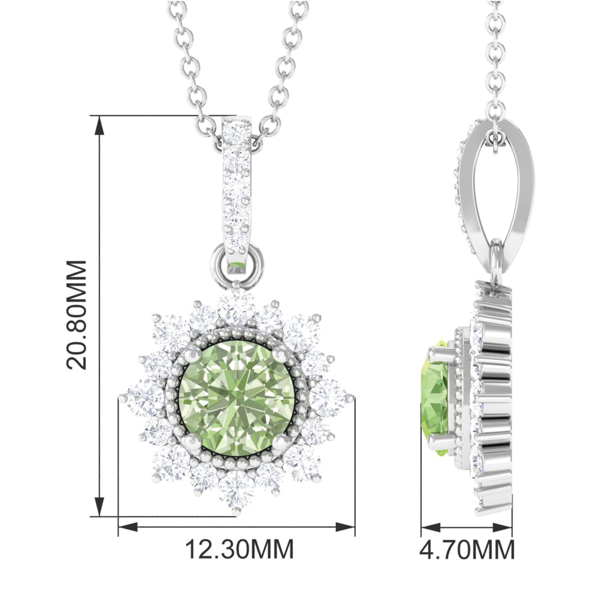 Green Sapphire and Diamond Halo Pendant Green Sapphire - ( AAA ) - Quality - Rosec Jewels