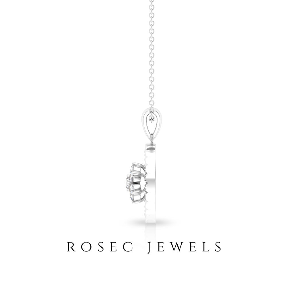 Diamond Flower Pendant Necklace in Prong Setting Diamond - ( HI-SI ) - Color and Clarity - Rosec Jewels