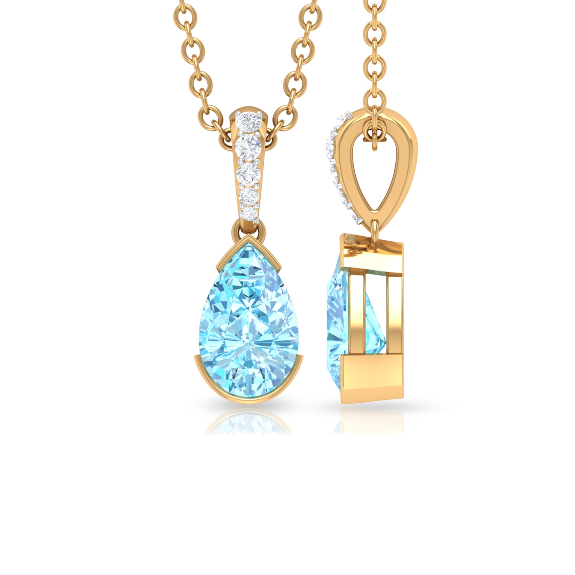 Pear Shape Aquamarine Solitaire Pendant with Diamond Bail Aquamarine - ( AAA ) - Quality - Rosec Jewels