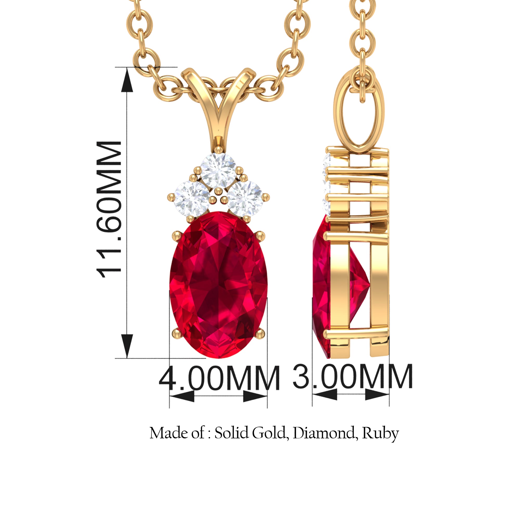 Minimal Oval Ruby Pendant with Diamond Stones Ruby - ( AAA ) - Quality - Rosec Jewels