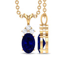 Minimal Oval Blue Sapphire Pendant with Diamond Stones Blue Sapphire - ( AAA ) - Quality - Rosec Jewels