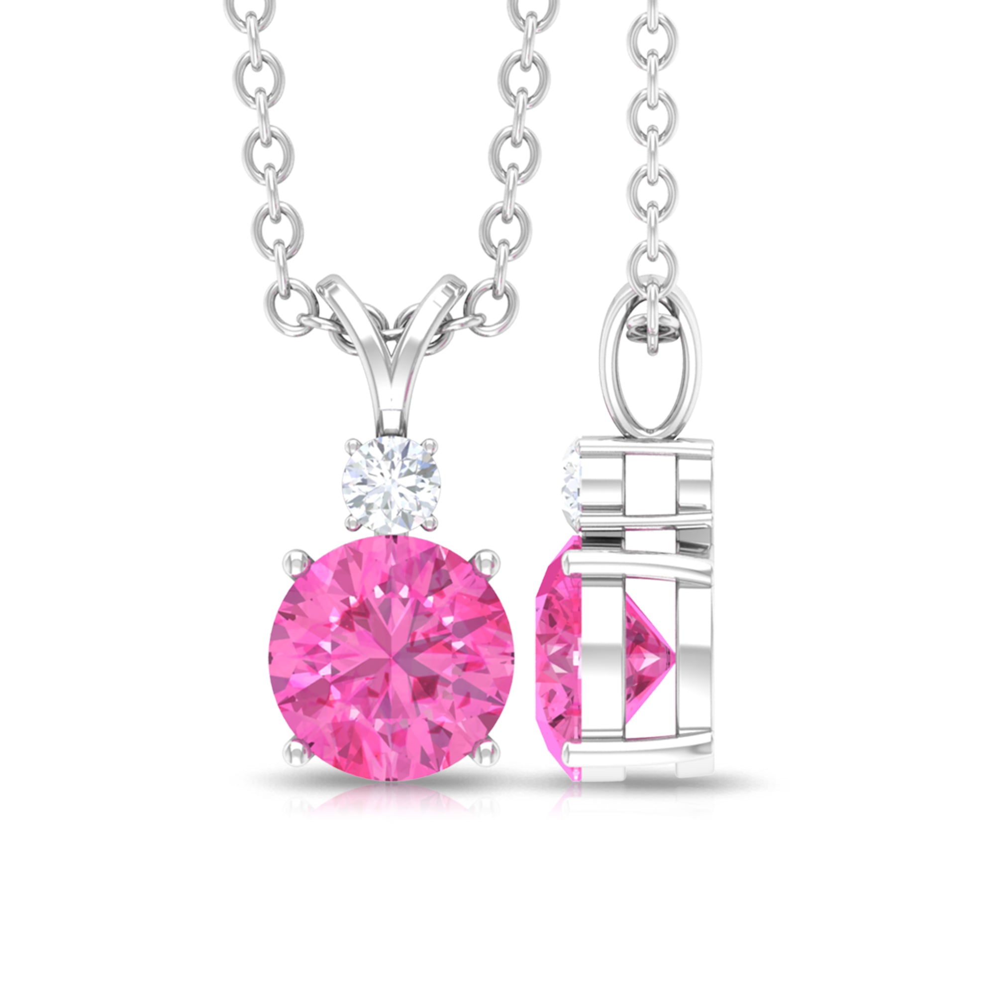 Pink Sapphire Solitaire Pendant with Diamond Pink Sapphire - ( AAA ) - Quality - Rosec Jewels