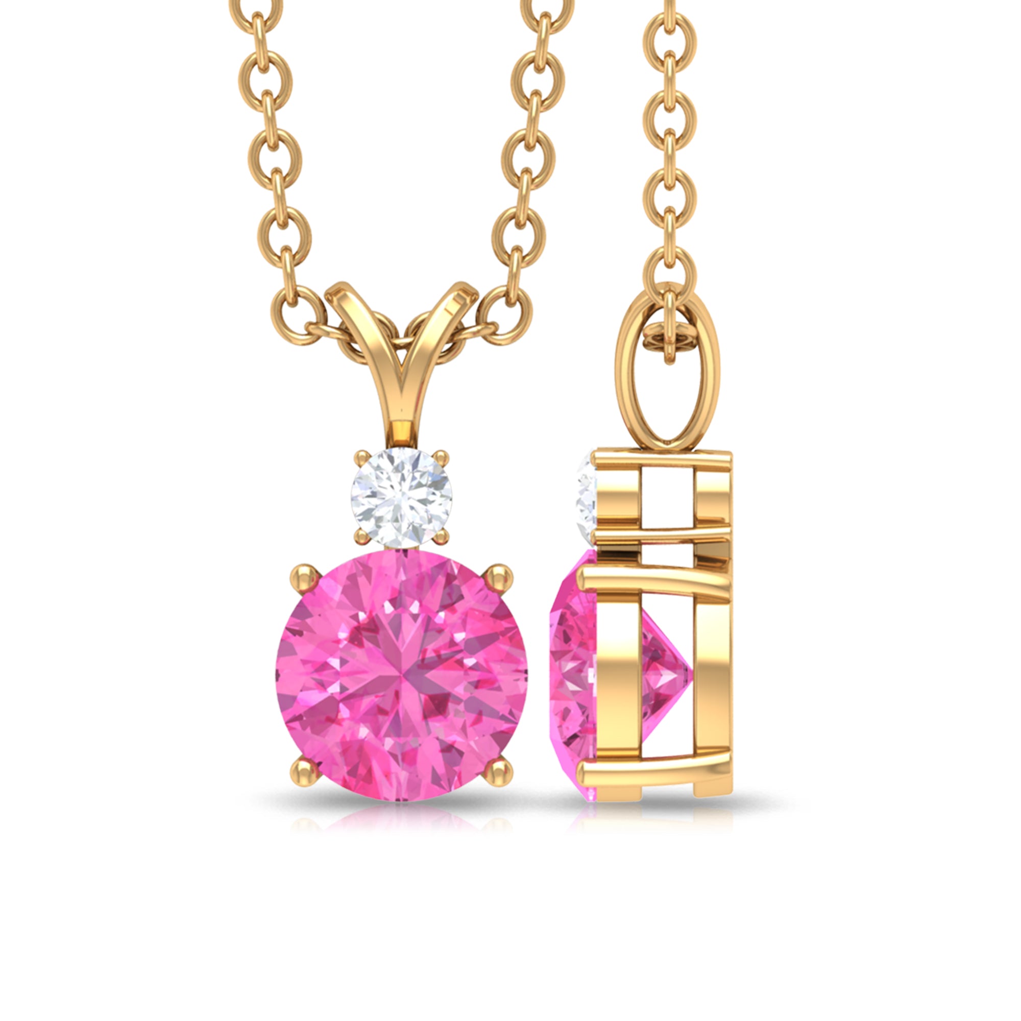 Pink Sapphire Solitaire Pendant with Diamond Pink Sapphire - ( AAA ) - Quality - Rosec Jewels