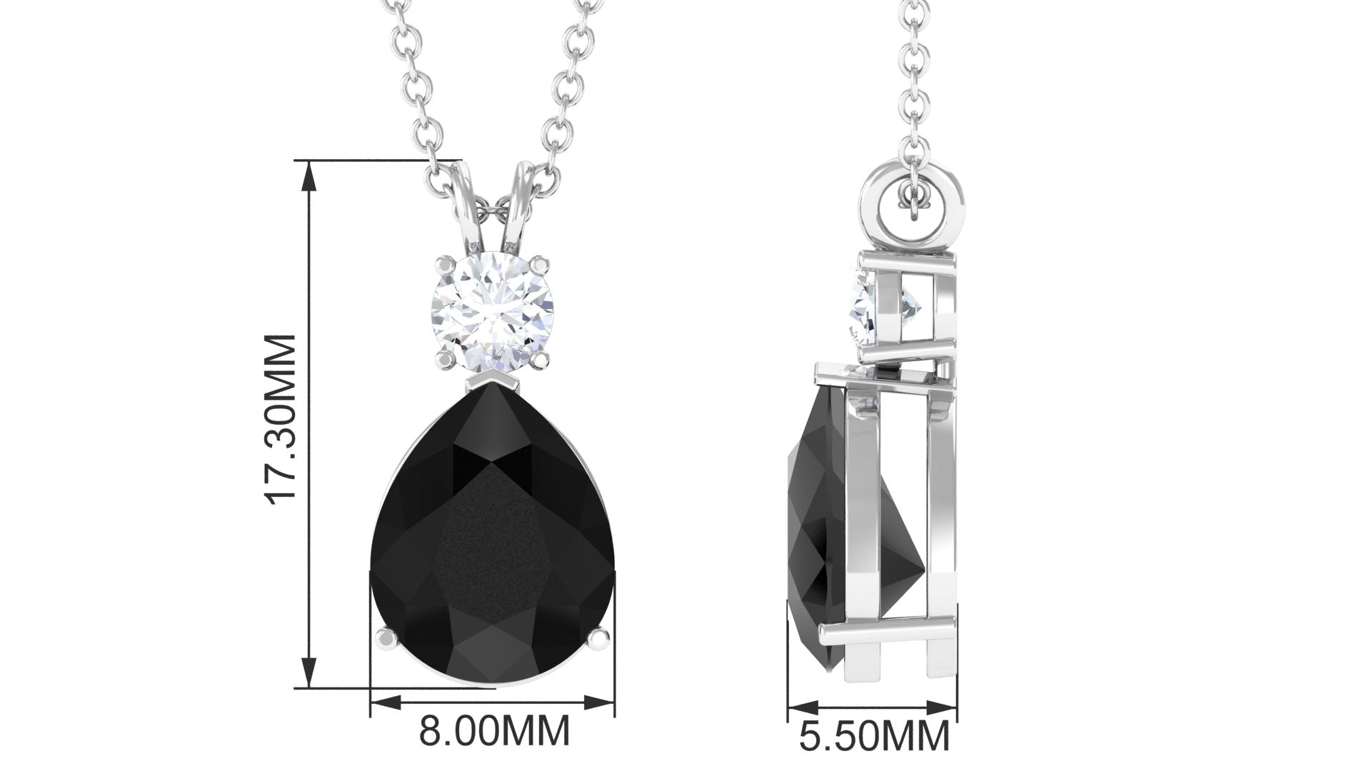 Pear Cut Created Black Diamond Drop Pendant with Moissanite Lab Created Black Diamond - ( AAAA ) - Quality - Rosec Jewels