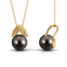 Black Tahitian Pearl Solitaire Pendant with Gold Leaf Tahitian pearl - ( AAA ) - Quality - Rosec Jewels