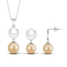 South Sea Pearl Swirl Drop Jewelry Set with Moissanite South Sea Pearl - ( AAA ) - Quality - Rosec Jewels