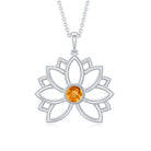Lotus Flower Pendant with Bezel Set Citrine Solitaire Citrine - ( AAA ) - Quality - Rosec Jewels