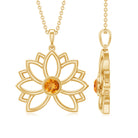 Lotus Flower Pendant with Bezel Set Citrine Solitaire Citrine - ( AAA ) - Quality - Rosec Jewels