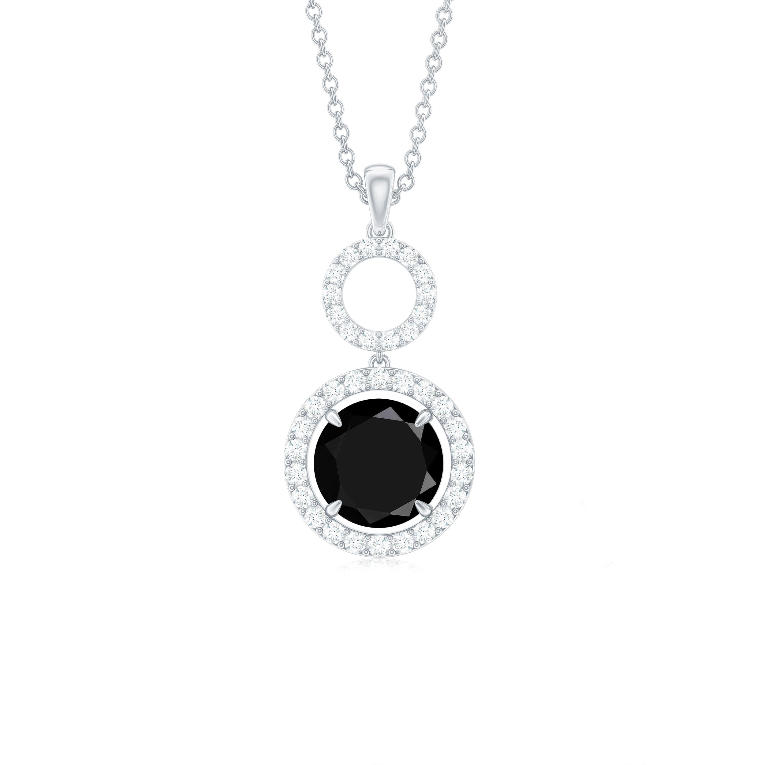 Created Black and White Diamond Halo Dangle Pendant Lab Created Black Diamond - ( AAAA ) - Quality - Rosec Jewels