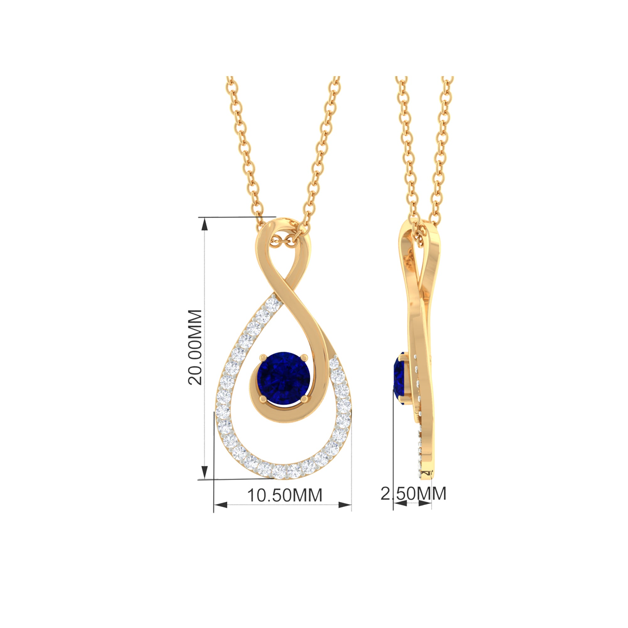 Blue Sapphire and Diamond Teardrop Pendant Necklace Blue Sapphire - ( AAA ) - Quality - Rosec Jewels