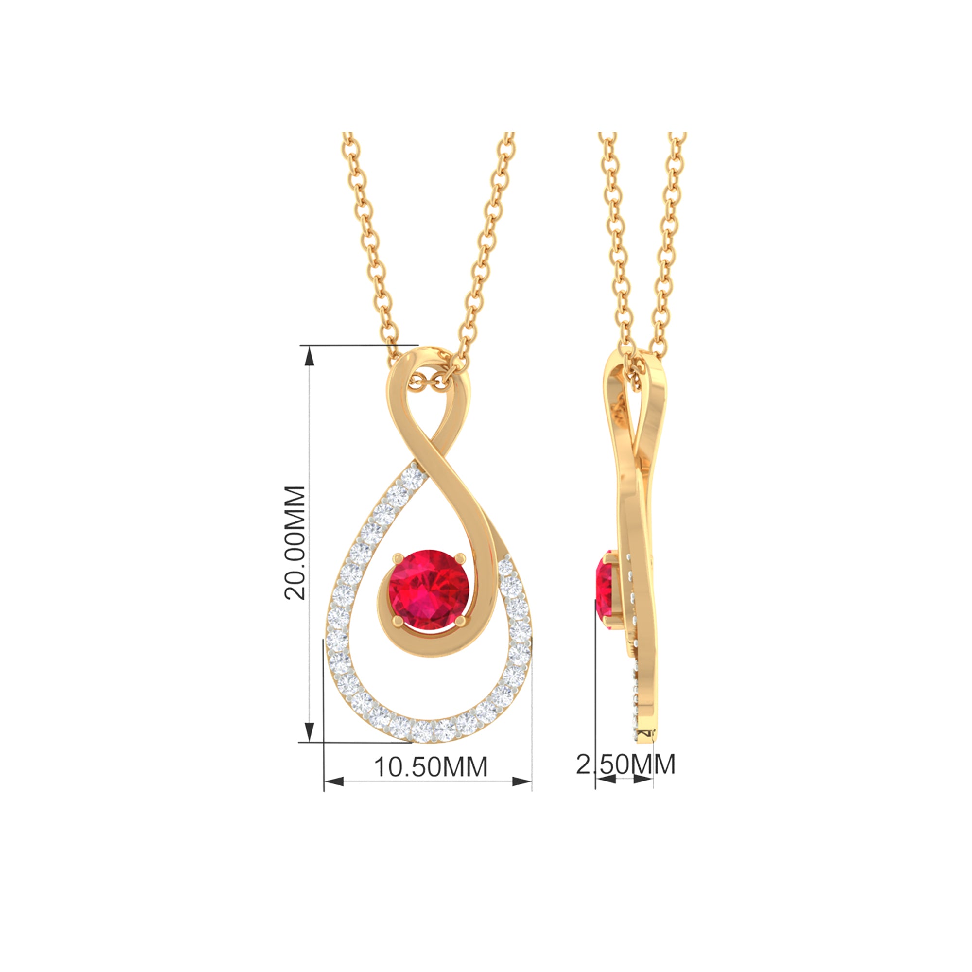 Ruby and Diamond Teardrop Pendant Necklace Ruby - ( AAA ) - Quality - Rosec Jewels