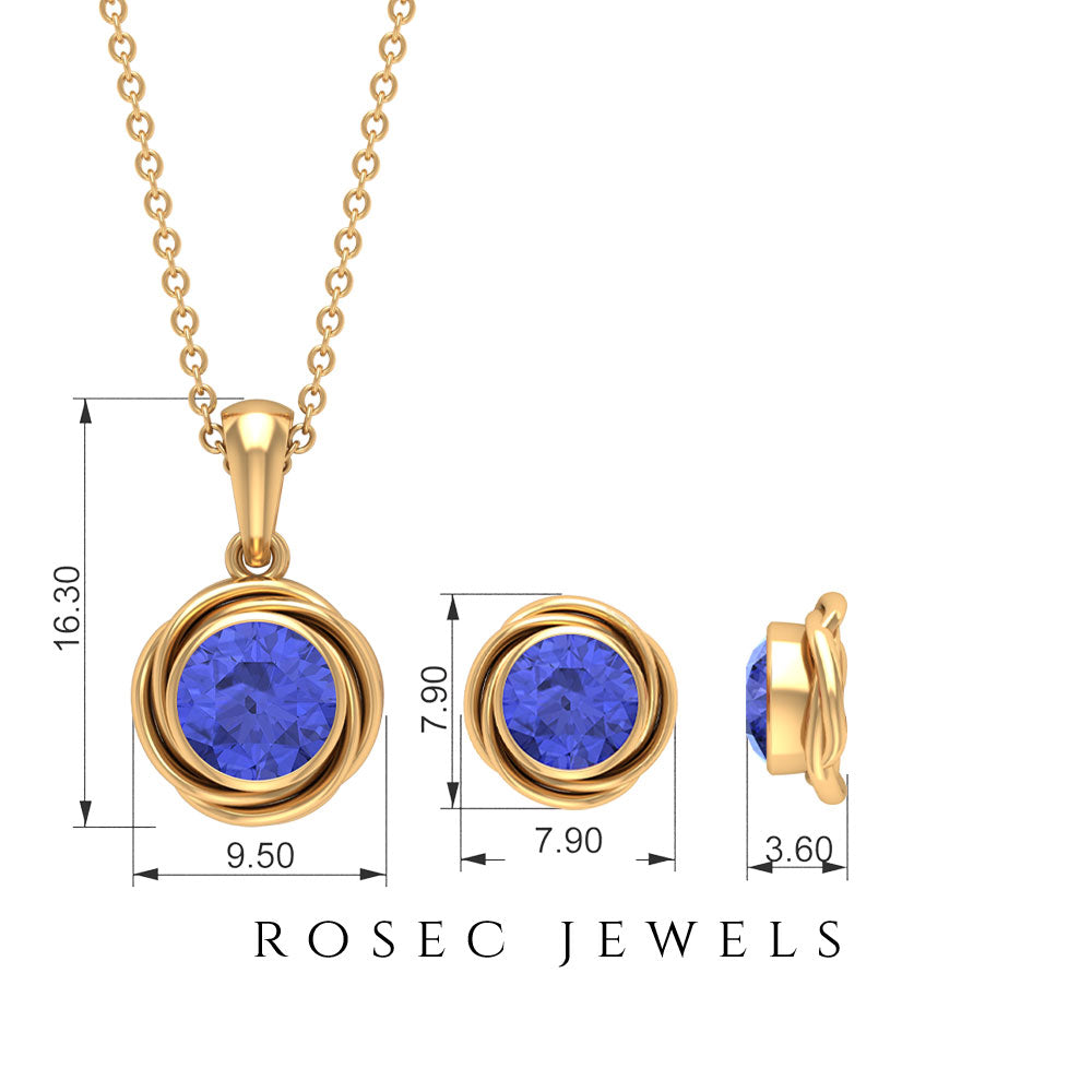 Round Tanzanite Swirl Pendant and Earrings Set Tanzanite - ( AAA ) - Quality - Rosec Jewels