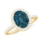 3 CT Classic Oval Cut London Blue Topaz and Diamond Halo Ring London Blue Topaz - ( AAA ) - Quality - Rosec Jewels