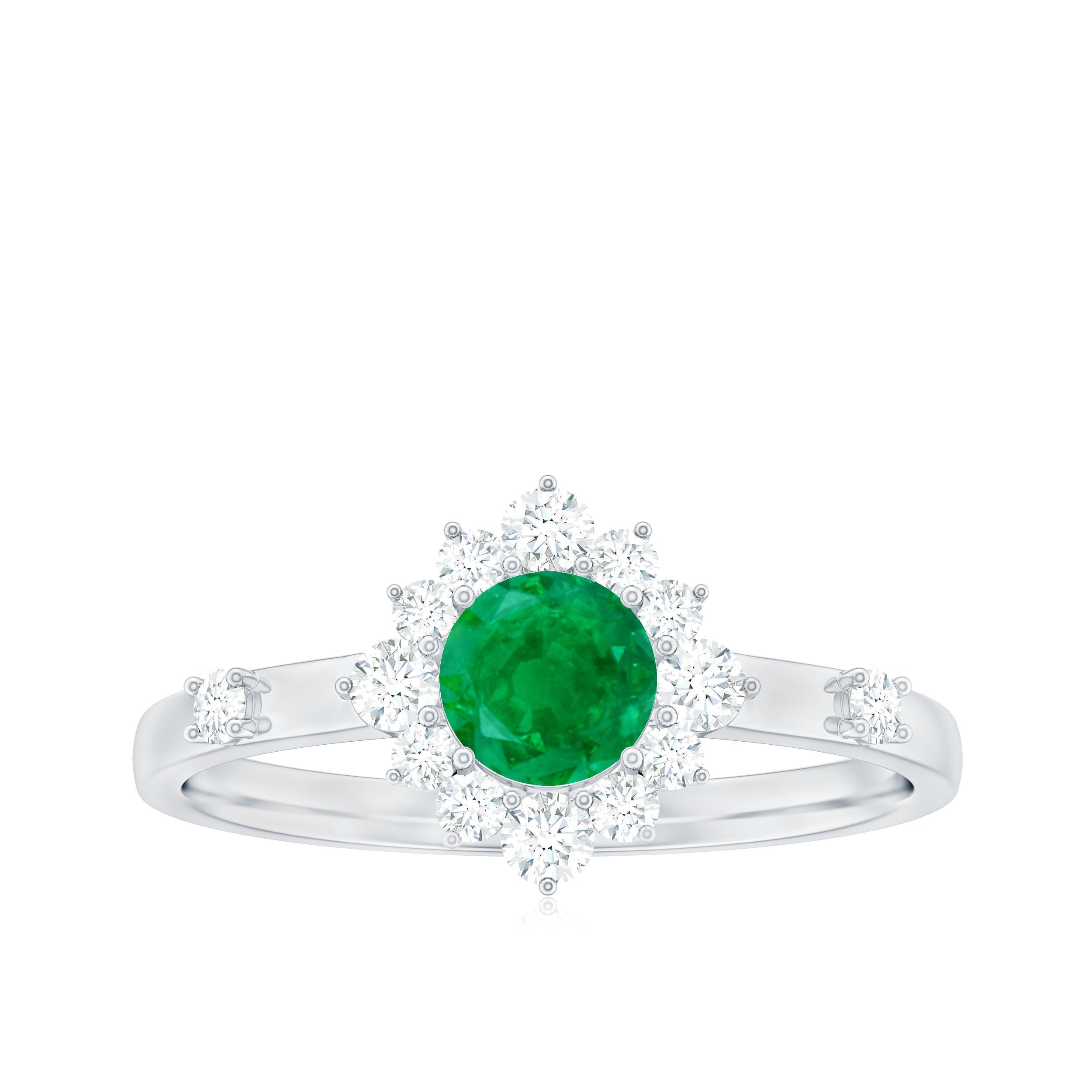 Round Emerald Classic Halo Engagement Ring with Diamond Emerald - ( AAA ) - Quality - Rosec Jewels