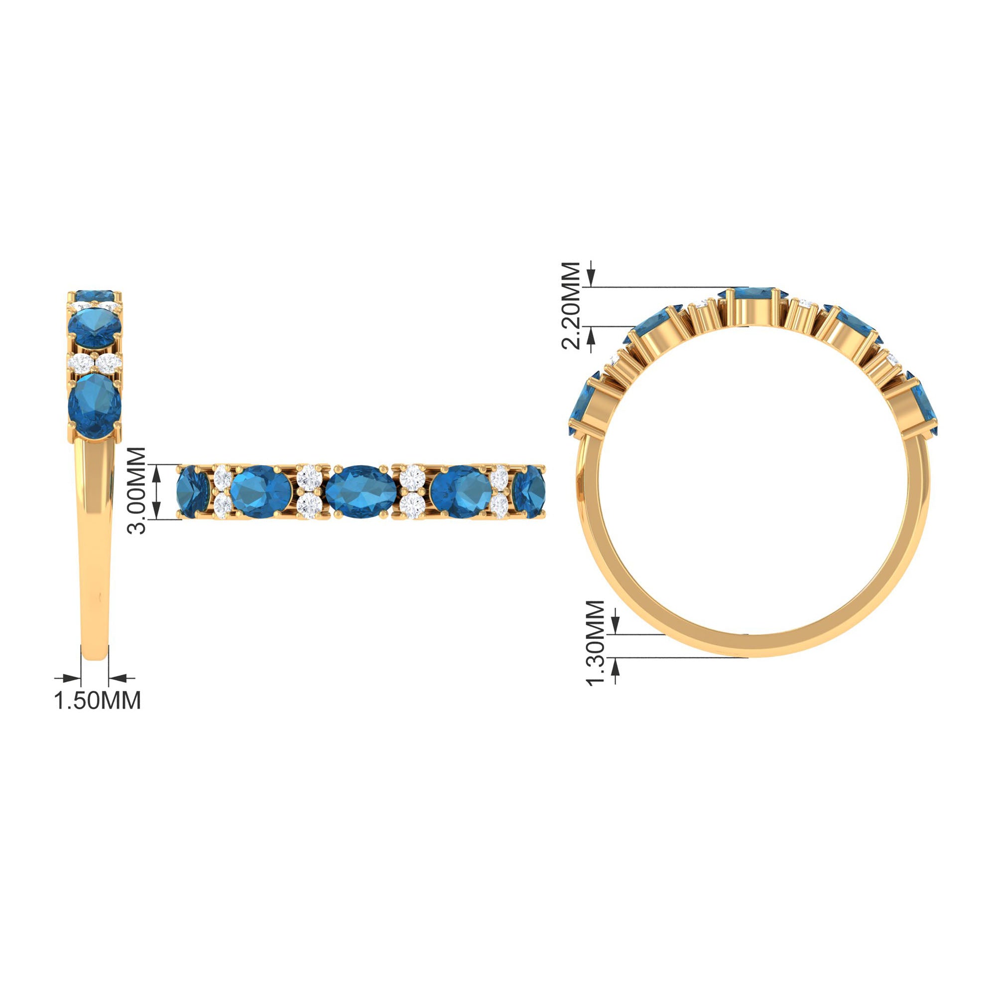 Oval London Blue Topaz East West Half Eternity Ring with Diamond London Blue Topaz - ( AAA ) - Quality - Rosec Jewels