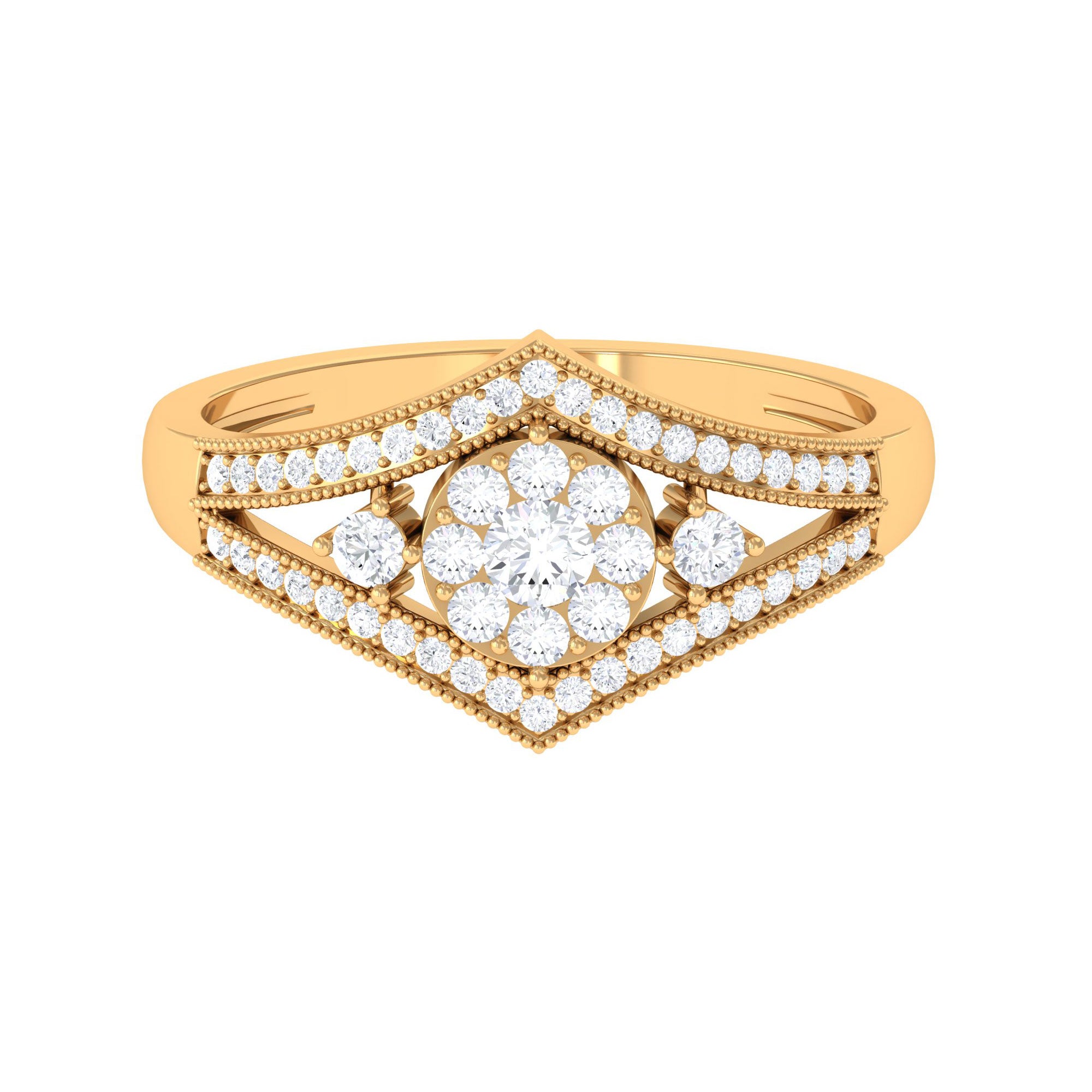 Round Zircon Statement Engagement Ring in Gold Zircon - ( AAAA ) - Quality - Rosec Jewels