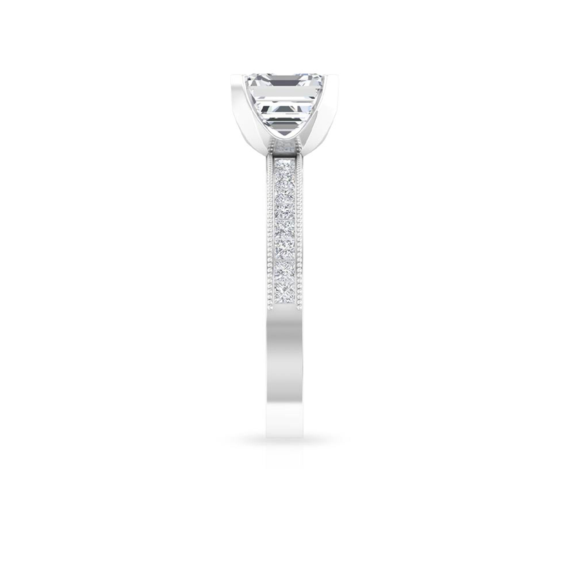 Asscher Cut Zircon Solitaire Engagement Ring Zircon - ( AAAA ) - Quality - Rosec Jewels