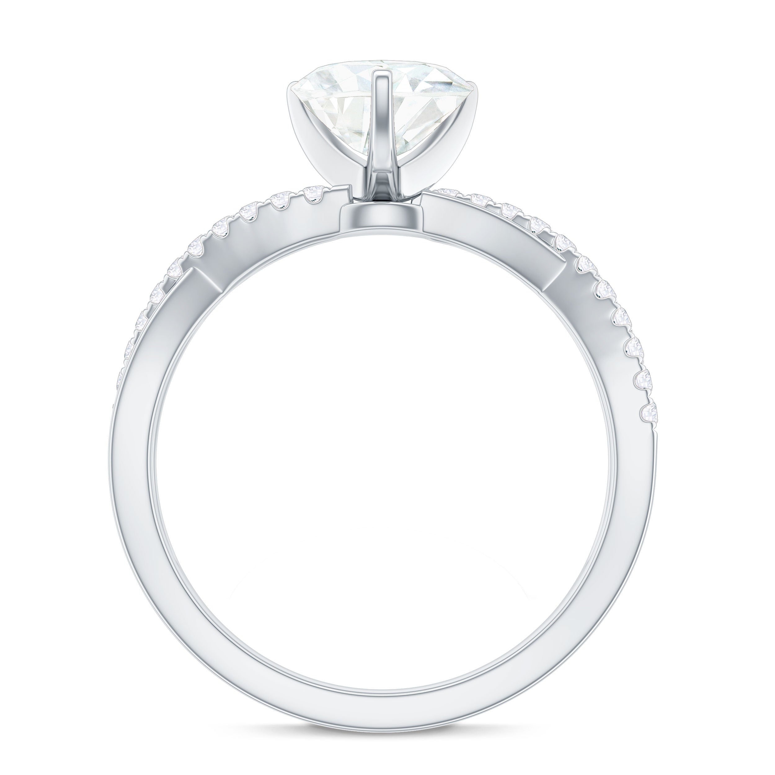 Zircon Crossover Solitaire Engagement Ring Zircon - ( AAAA ) - Quality - Rosec Jewels