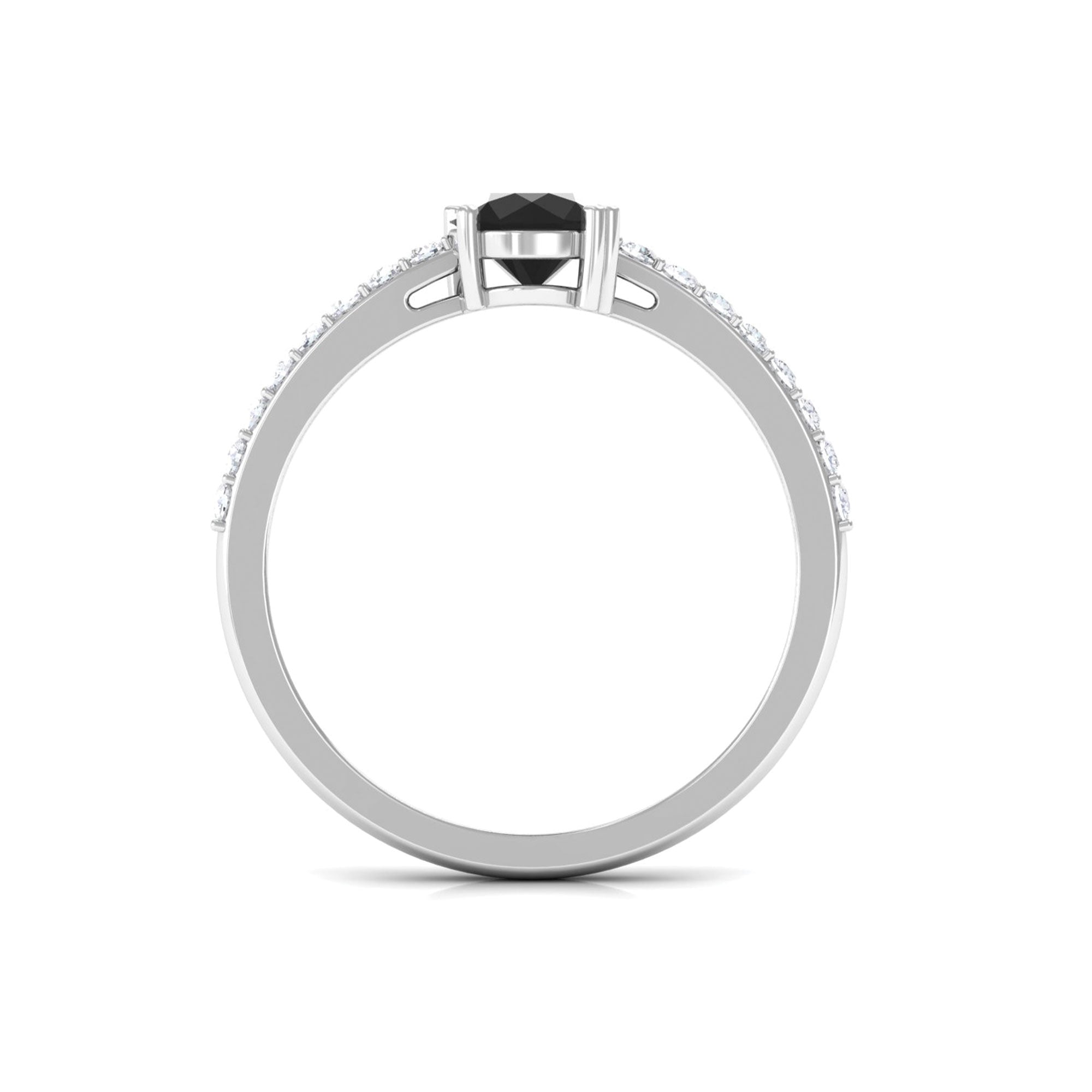 1 Ct Designer Black Onyx Solitaire Promise Ring with Diamond Black Onyx - ( AAA ) - Quality - Rosec Jewels