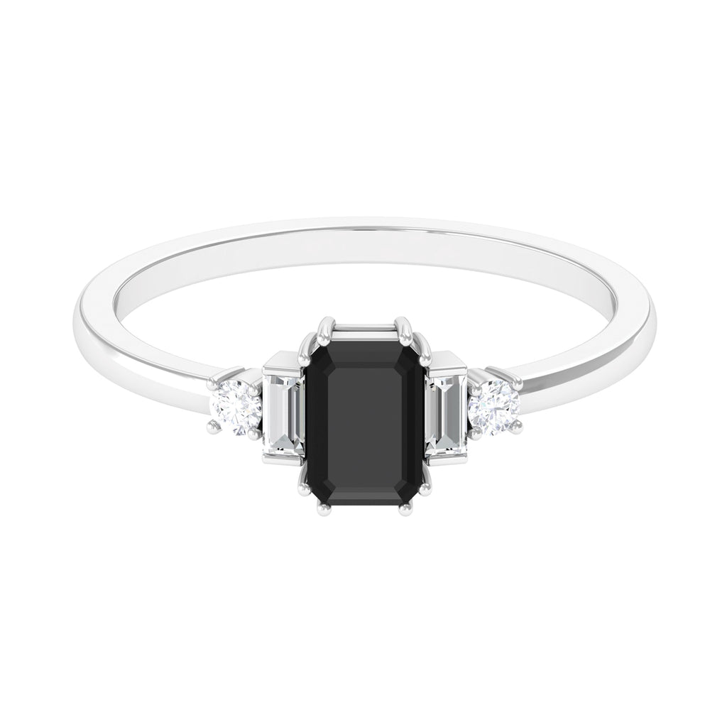 3/4 CT Minimal Black Diamond Solitaire Ring with Diamond Black Diamond - ( AAA ) - Quality - Rosec Jewels