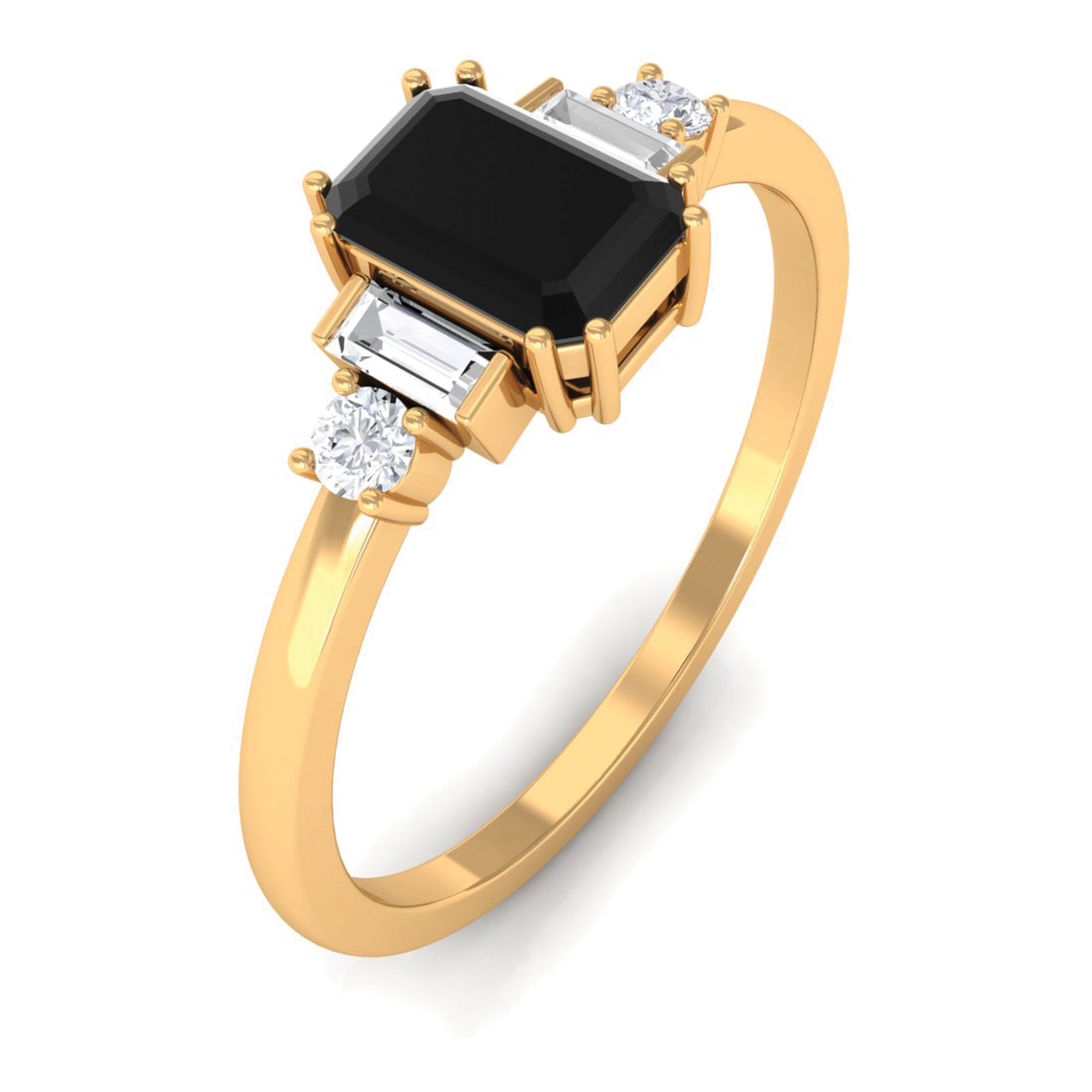 3/4 CT Minimal Black Diamond Solitaire Ring with Diamond Black Diamond - ( AAA ) - Quality - Rosec Jewels