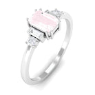 Natural Rose Quartz Solitaire Ring with Diamond Side Stones Rose Quartz - ( AAA ) - Quality - Rosec Jewels