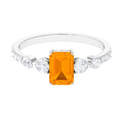Fire Opal Solitaire Engagement Ring with Moissanite Side Stones Fire Opal - ( AAA ) - Quality - Rosec Jewels