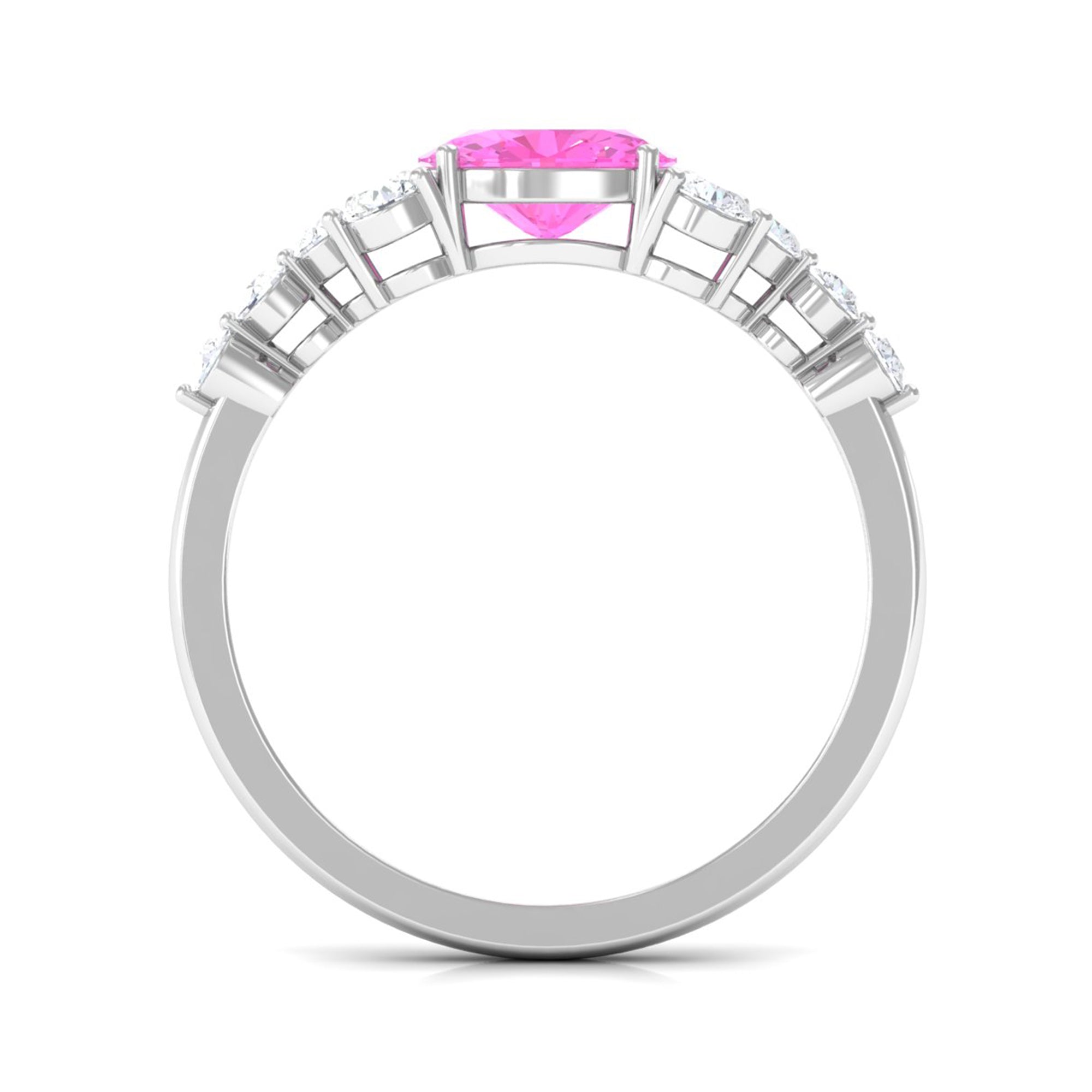 Solitaire Oval Pink Sapphire East West Ring with Diamond Pink Sapphire - ( AAA ) - Quality - Rosec Jewels