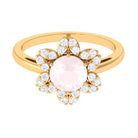 1.75 CT Natural Rose Quartz Floral Ring with Diamond Halo Rose Quartz - ( AAA ) - Quality - Rosec Jewels