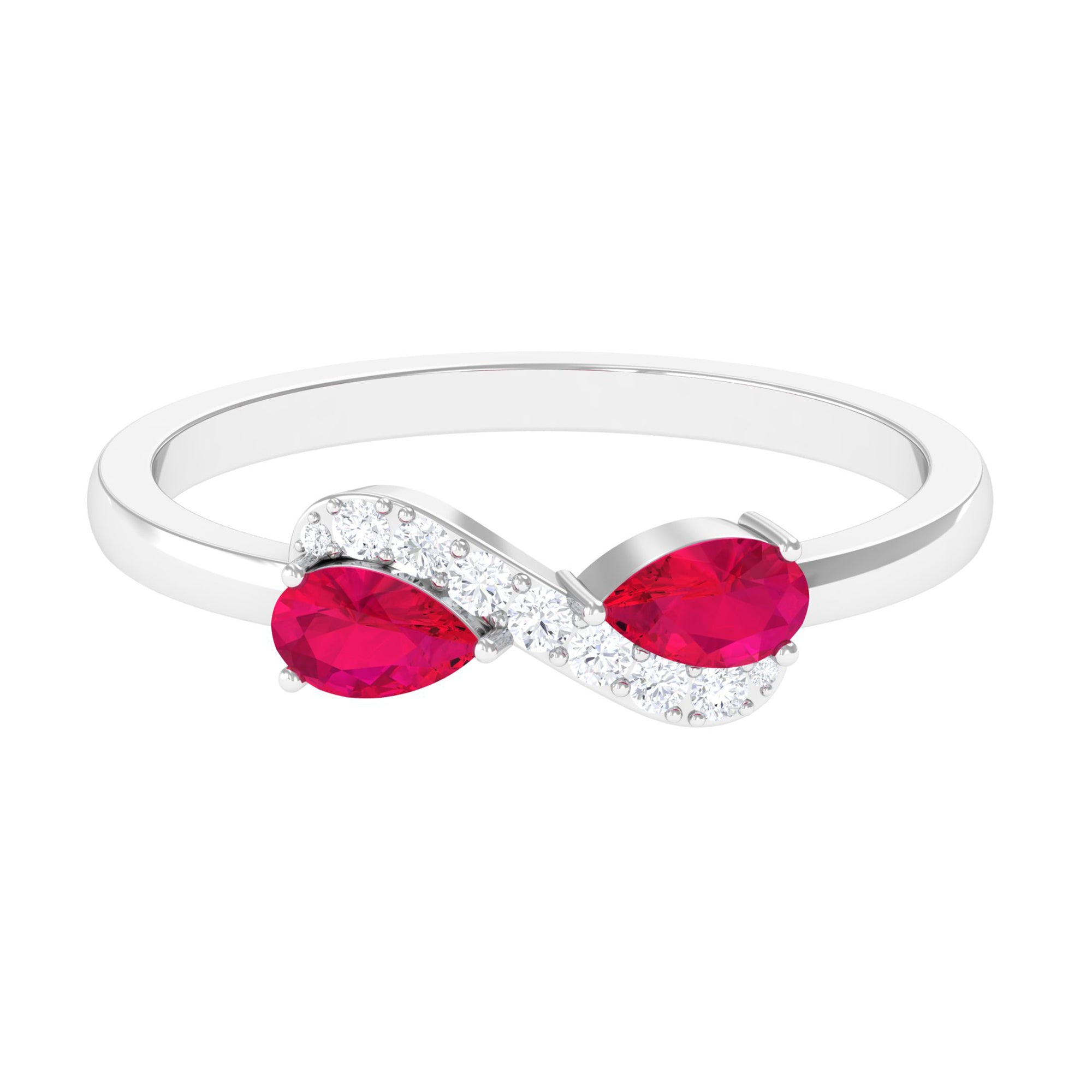 Pear Ruby Infinity Promise Ring with Diamond Ruby - ( AAA ) - Quality - Rosec Jewels