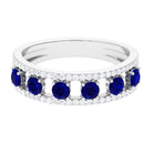 Blue Sapphire and Diamond Anniversary Ring Blue Sapphire - ( AAA ) - Quality - Rosec Jewels