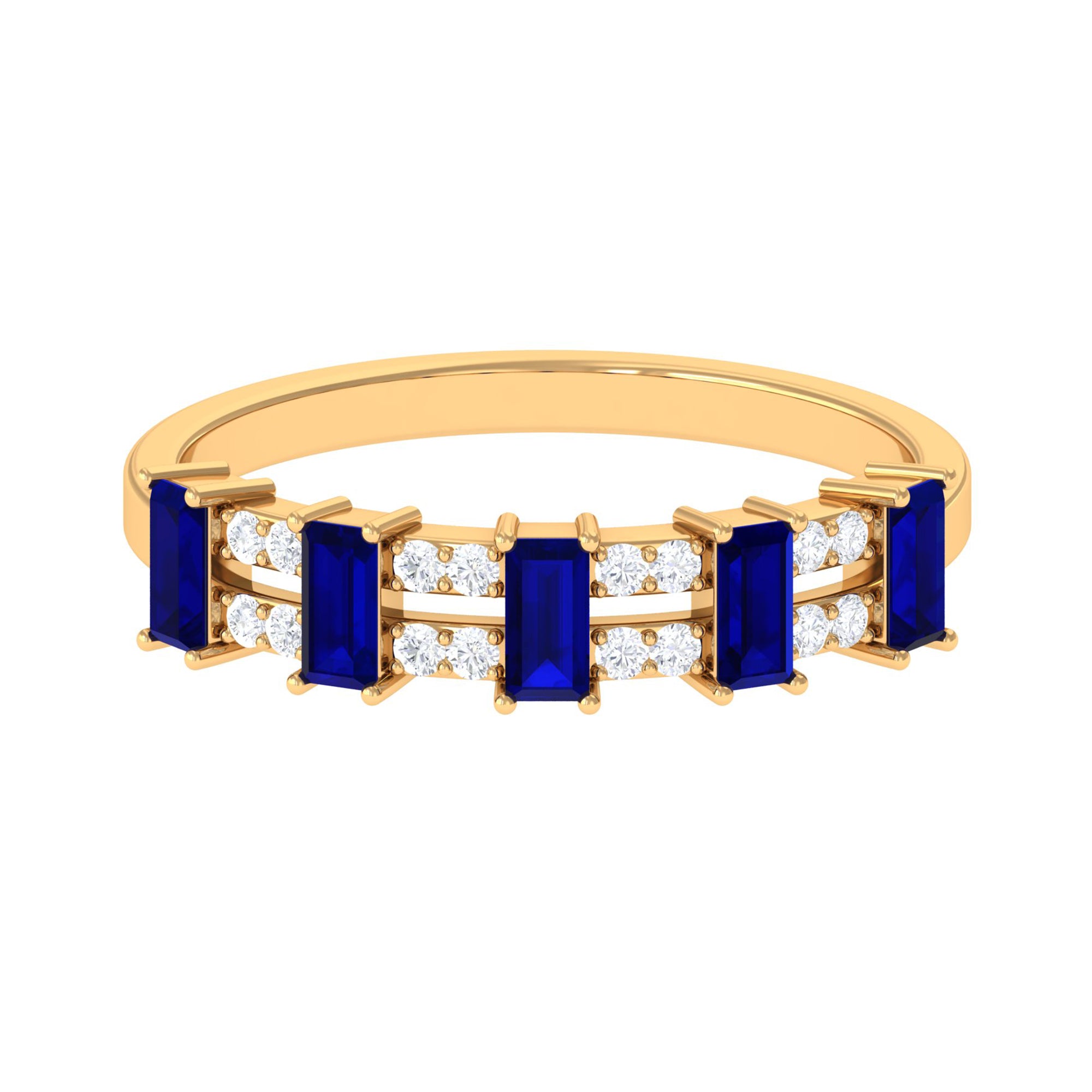 Blue Sapphire and Diamond Wide Half Eternity Ring Blue Sapphire - ( AAA ) - Quality - Rosec Jewels