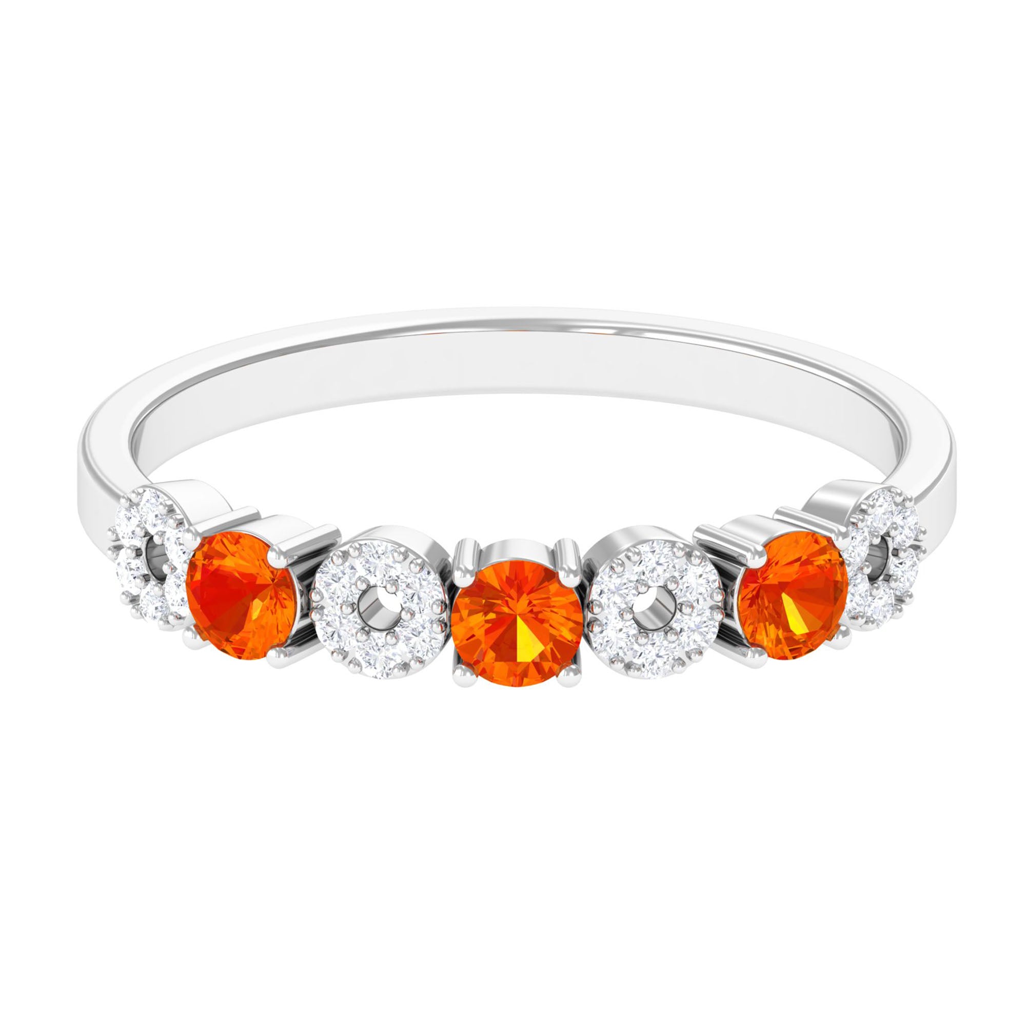 Semi Eternity Ring with Orange Sapphire and Diamond Orange Sapphire - ( AAA ) - Quality - Rosec Jewels