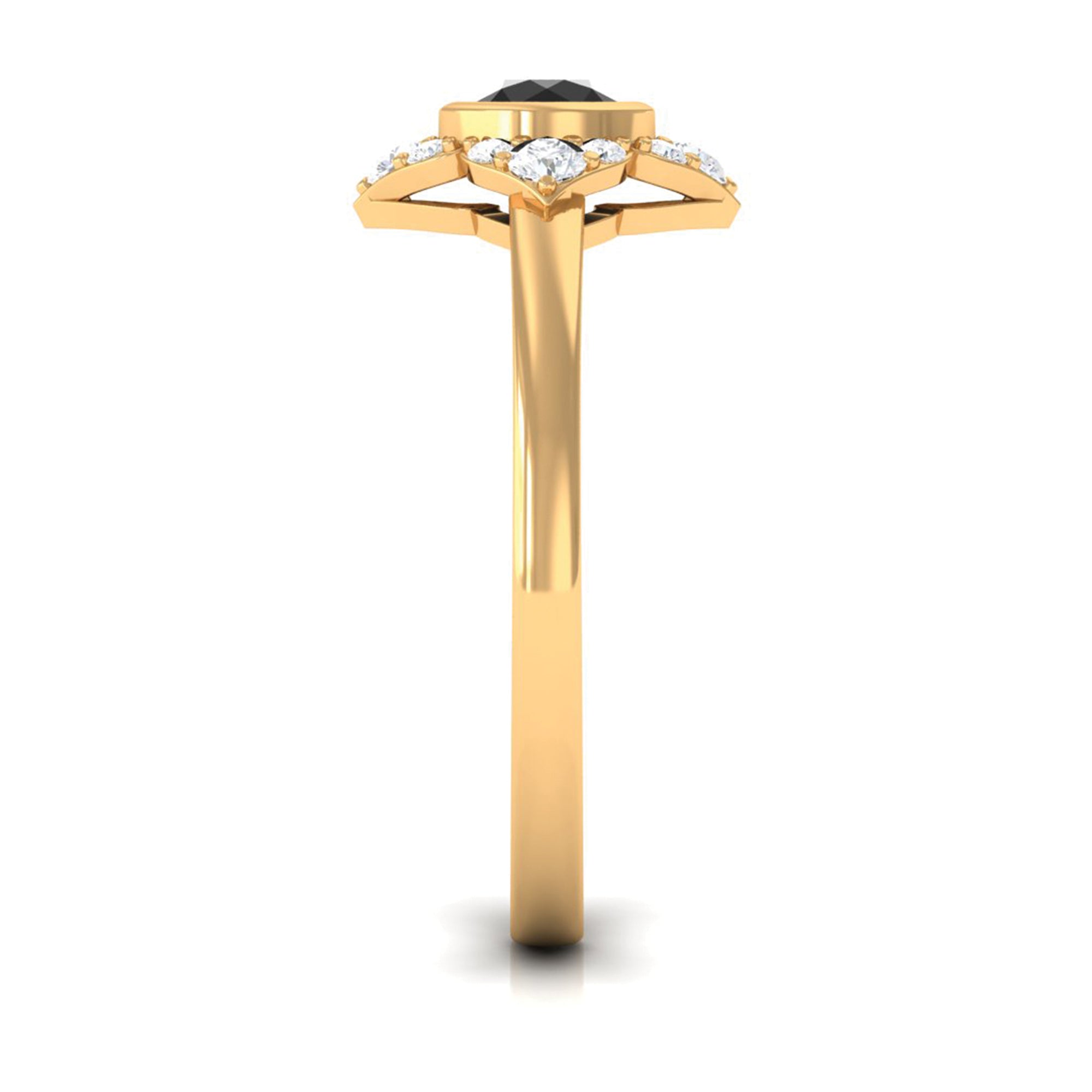 Bezel Set Black Diamond Flower Engagement Ring with Diamond Black Diamond - ( AAA ) - Quality - Rosec Jewels
