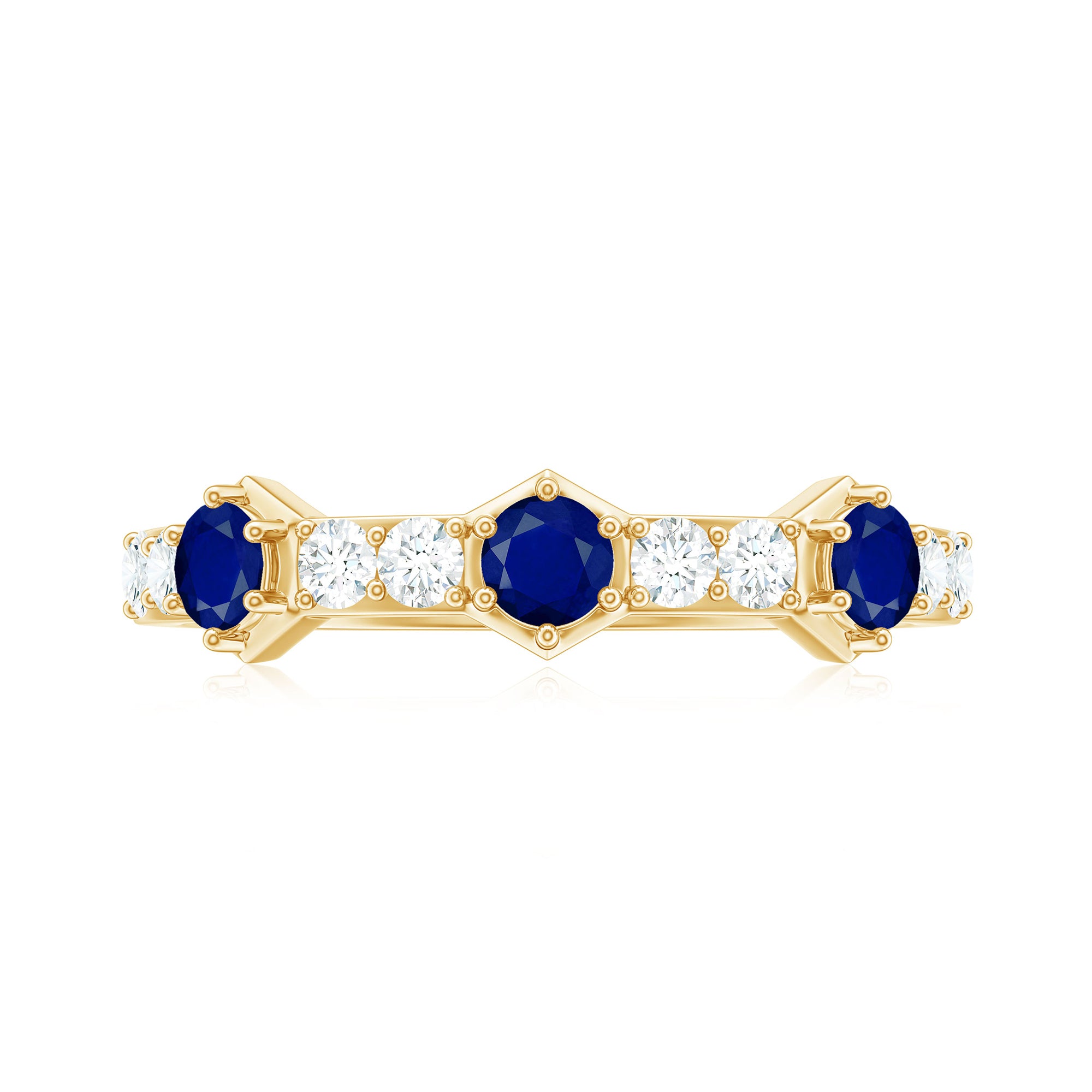 Blue Sapphire and Diamond Minimal Half Eternity Ring Blue Sapphire - ( AAA ) - Quality - Rosec Jewels