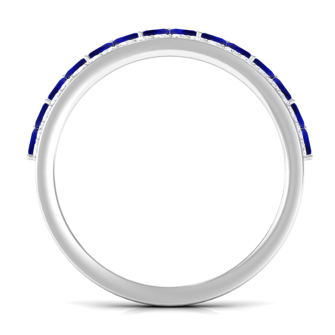 Blue Sapphire and Diamond Crown Style Half Eternity Ring Blue Sapphire - ( AAA ) - Quality - Rosec Jewels