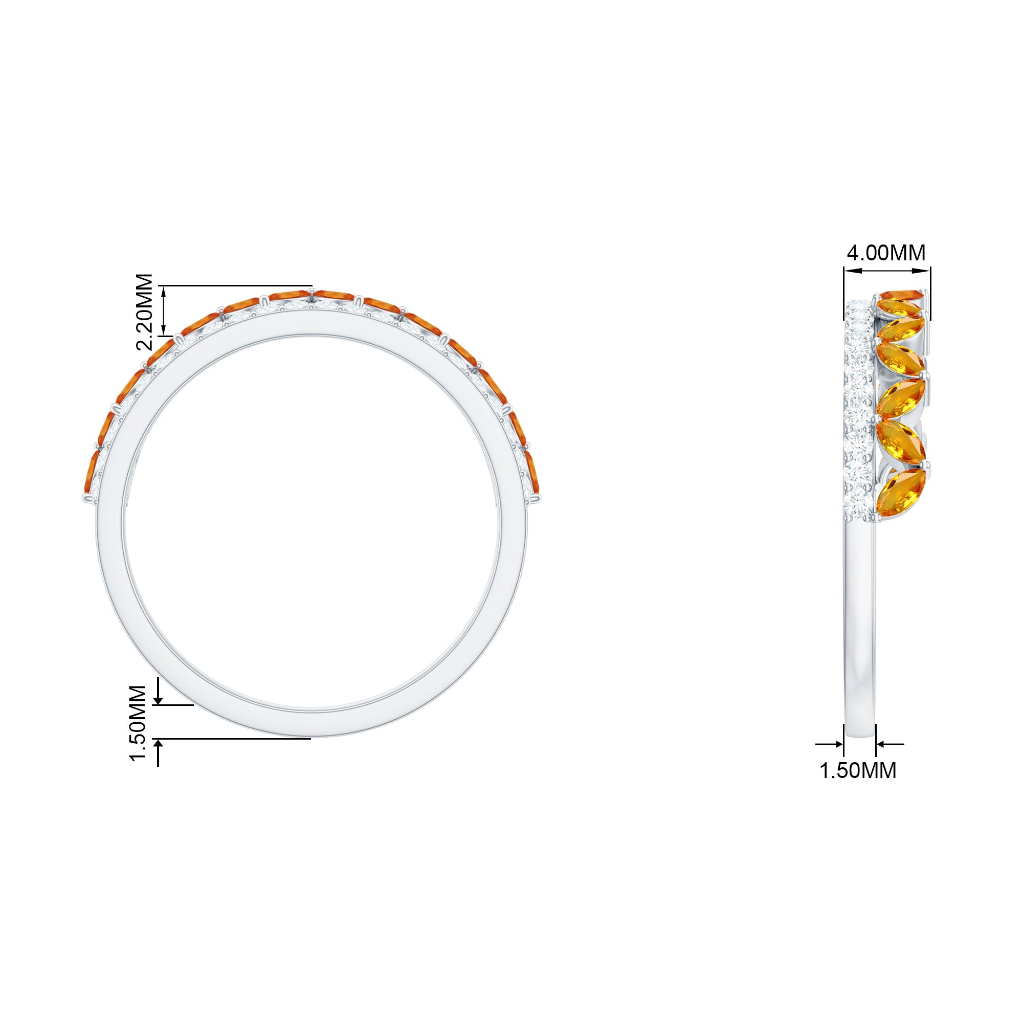 Created Orange Sapphire and Diamond Crown Style Half Eternity Ring Lab Created Orange Sapphire - ( AAAA ) - Quality - Rosec Jewels