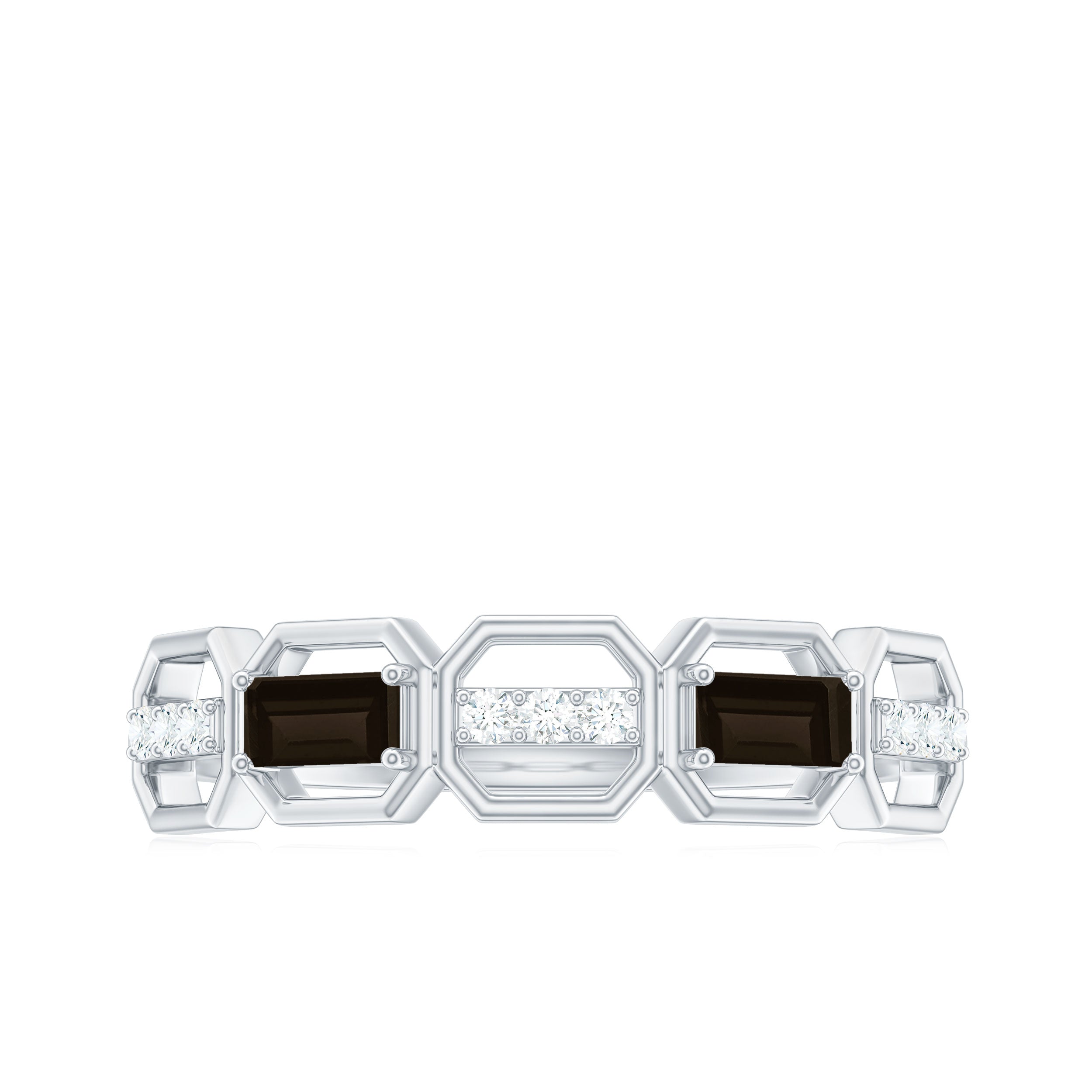 Classic Band Ring with Smoky Quartz and Diamond Smoky Quartz - ( AAA ) - Quality - Rosec Jewels