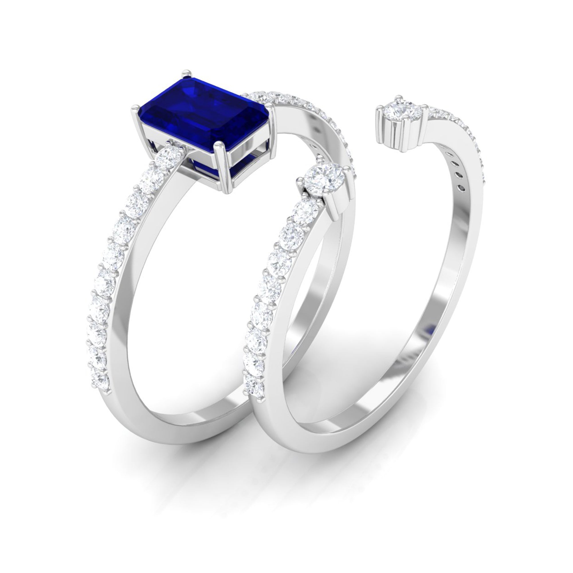 Blue Sapphire and Diamond Ring Set Blue Sapphire - ( AAA ) - Quality - Rosec Jewels